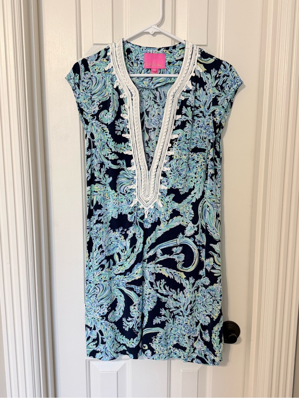 Lilly Pulitzer Navy & Aqua Paisley V-Neck Tunic Dress
